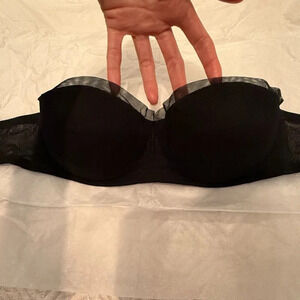 Black Strapless Padded Bra with Mesh Detailing, La Perla, B34